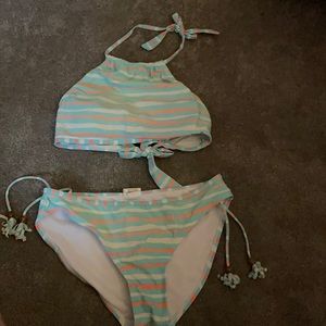 Cute blue, orange, white bikini